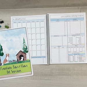 12 Month Dated Appointment Book Complete Business Organizer/Planner + UPGRADE OPTION - Watercolor Pets Design - Start Any Month