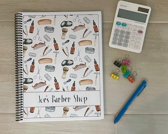 Dated 12 Month Appointment Book - Start Any Month - 3 Sizes w/Optional Income/Expenses - Watercolor Barber Tools Design