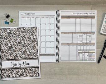 12 Month Dated Appointment Book With Complete Business Organizer/Planner + UPGRADE OPTIONS - Leopard Print Design - Start Any Month