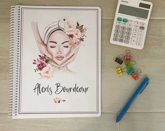 Dated 12 Month Appointment Book - Start Any Month - 3 Sizes w/Optional Income/Expenses - Esthetician Design