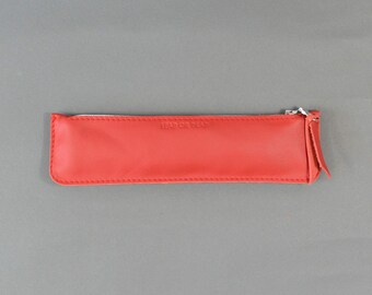 Handmade LeadorDead Red Leather Pencil Case