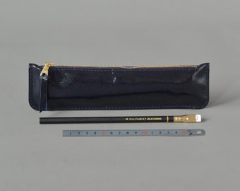 Patent Navy Leather Pencil case, Pen Pouch.