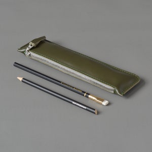 Green Leather Pencil Case, Pen Pouch.