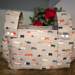 Cotton Baby Stroller Caddy: Truck Print Diaper Bag.