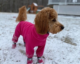 small dog snowsuit with attached boots