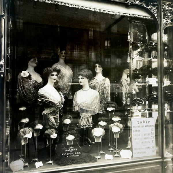 Instant Download Vintage Image 1912 Paris Hairdresser Salon Window - 8 in. x 10 in.