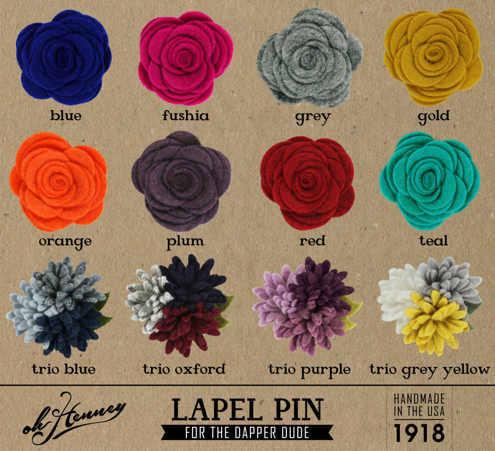 Wool Felt Flower Lapel Pin Orange Etsy