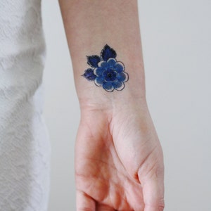 Delft Blue floral temporary tattoo | Delft Blue temporary tattoo | flower temporary tattoo | something blue wedding | boho gift idea | blue