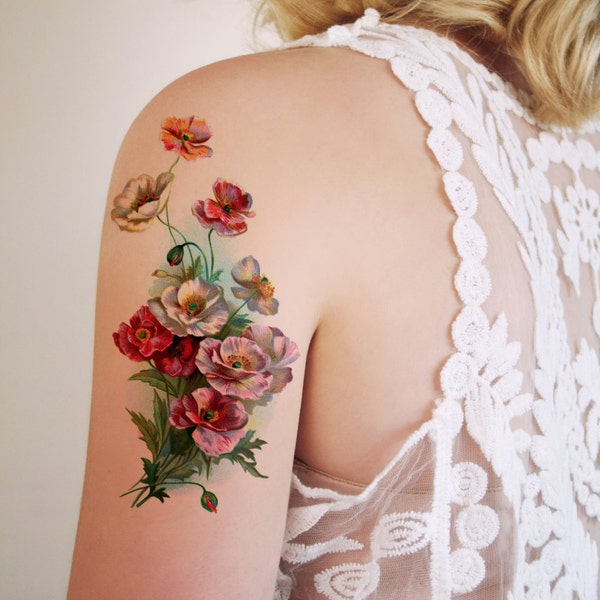 Large vintage floral temporary tattoo | flower temporary tattoo | boho temporary tattoo | floral fake tattoo | bohemian temporary tattoo