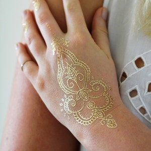 Includes 2 Tattoos Gold Tattoo Vintage Tattoo Henna Design Etsy