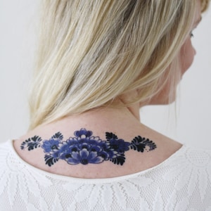 Dutch Delft Blue temporary tattoo | floral temporary tattoo | flower temporary tattoo | blue temporary tattoo | something blue | boho gift