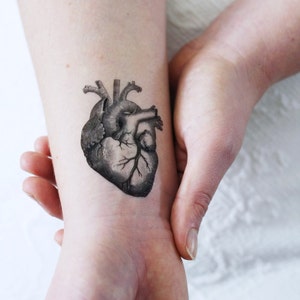 Human heart temporary tattoo vintage temporary tattoo heart temporary tattoo love temporary tattoo lovers gift idea vintage heart image 1