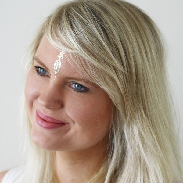 Small gold and white temporary forehead tattoos | boho temporary tattoo | face tattoo | gold tattoo | festival tattoo | Gift