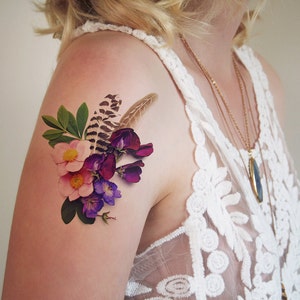 floral temporary tattoo | floral tattoo | flower tattoo | boho jewelry | feather tattoo | floral gift | floral feather temporary tattoo