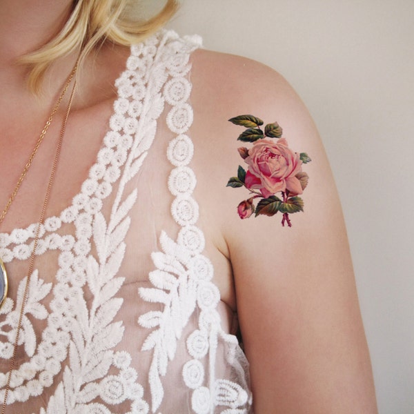 Kleine roos tijdelijke tattoo | kleine tijdelijke tattoo | bloemen tijdelijke tattoo | bloem tijdelijke tattoo | vintage tijdelijke tattoo | bloemen