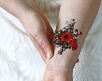 Floral vintage temporary tattoo | floral temporary tattoo | flower temporary tattoo | flower gift | flower accessoire | floral fake tattoo