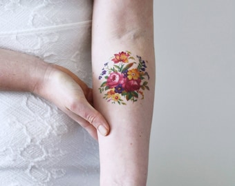 Floral temporary tattoo / Colorful temporary tattoo / vintage temporary tattoo / flower temporary tattoo / bohemian temporary tattoo / boho