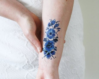 Dutch Delft Blue temporary tattoo / Dutch temporary tattoo / floral temporary tattoo / flower temporary tattoo / something blue wedding