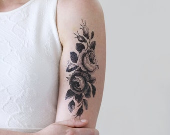 Large floral temporary tattoo | rose temporary tattoo | flower temporary tattoo | boho gift idea | festival accessoire | festival tattoo