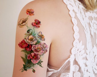 Large vintage floral temporary tattoo | flower temporary tattoo | boho temporary tattoo | floral fake tattoo | bohemian temporary tattoo