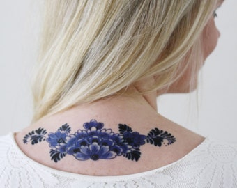 Dutch Delft Blue temporary tattoo | floral temporary tattoo | flower temporary tattoo | blue temporary tattoo | something blue | boho gift