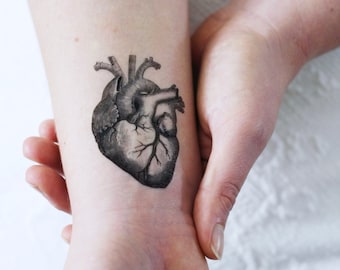 Human heart temporary tattoo | vintage temporary tattoo | heart temporary tattoo | love temporary tattoo | lovers gift idea | vintage heart