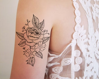 Floral temporary tattoo | rose temporary tattoo | rose tattoo | flower tattoo | boho tattoo | boho temporary tattoo | boho gift | festival