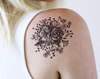 Large floral temporary tattoo | rose temporary tattoo | flower temporary tattoo | boho gift idea | festival accessoire | festival tattoo