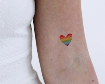 2 small rainbow hearts temporary tattoos | small temporary tattoos | love temporary tattoos | Valentine's Day gift | Pride temporary tattoo