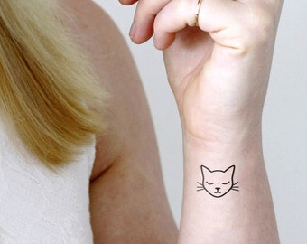 Schattig kattengezicht tijdelijke tattoo set van twee | tijdelijke tattoo kat | kattendame tattoo | cadeau-idee voor kattendame | cadeau-idee voor katten | kattensieraden | Geschenk