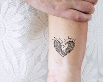 Herz Wellen temporäres Tattoo | Welle Tattoo | Meer temporäres Tattoo | Wellen temporäres Tattoo | Meeresliebhaber Geschenkidee | Wellen Geschenkidee | Geschenk