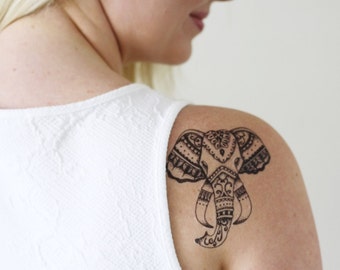 Elefant temporäres Tattoo | Elefant Kopf temporäres Tattoo | Boho temporäres Tattoo | Boho Accessoire | Boho Geschenkidee | boho | Geschenk