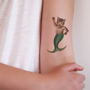 Cat mermaid temporary tattoo | purrmaid temporary tattoo | cat lover temporary tattoo | cat lady tattoo | mermaid gift | cat lady gift idea