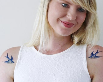 Delft Blue swallow temporary tattoo | delft blue temporary tattoo | swallow set temporary tattoo | something blue | wedding gift | Gift