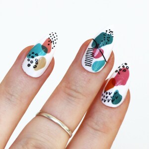 Modern art waterslide nail decals | Art nail decals | Modern art nail decals | colorful nail decals | Gift | Beauty image 3