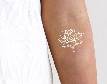 White lotus temporary tattoo | boho temporary tattoo | lotus tattoo | white tattoo | festival tattoo | white wrist tattoo | yoga tattoo