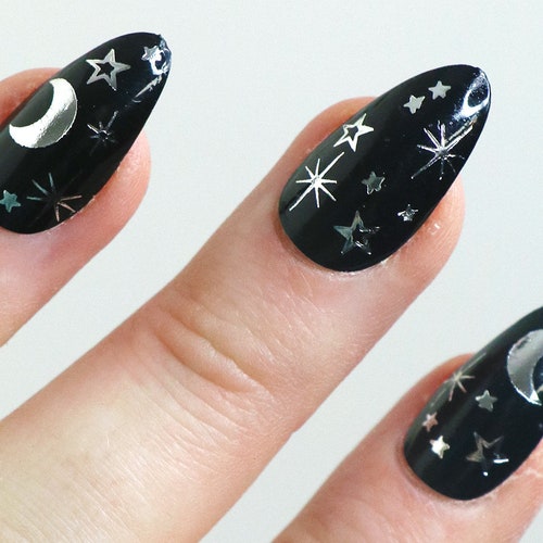 Gold Moon and Stars Nail Tattoos / Gold Nail Decals / Nail Art Etsy