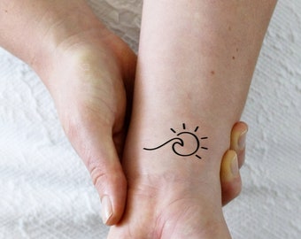 conjunto de tatuajes temporales de sol y olas de dos / tatuaje de mar / tatuaje temporal de olas / tatuaje temporal boho / tatuaje boho / idea de regalo de viaje