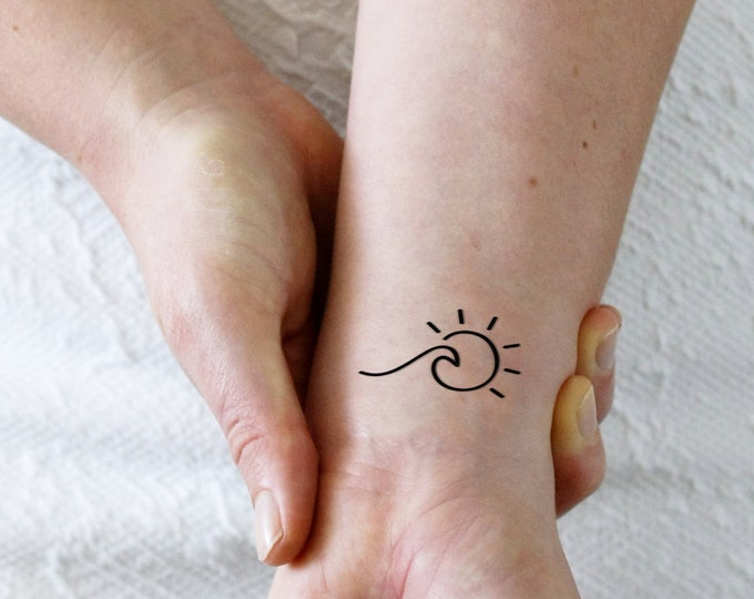 Sunset Temporary Tattoo / Sea Sunset Tattoo / Sunset and Waves Etsy