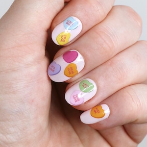 Conversation Heart Waterslide Nail Decals | DIY Nail Art | Valentine&#39;s Day Nail Stickers | Heart Shaped Candy Nails | Gift | Beauty