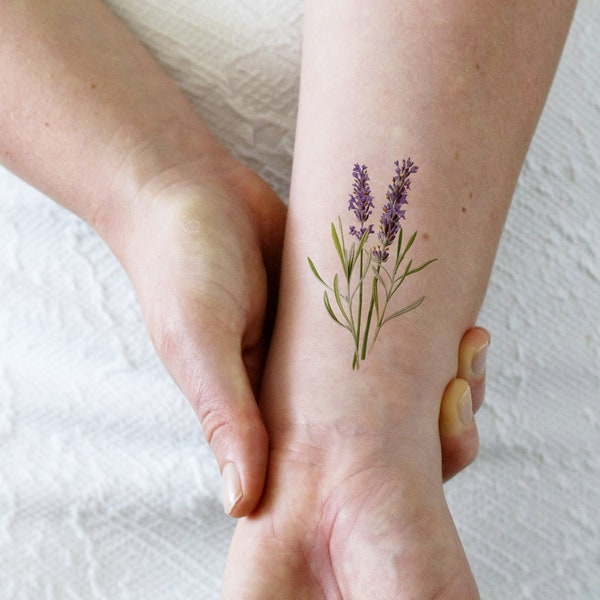 Lavendel tijdelijke tattoo | bloementattoo | vintage bloem tijdelijke tattoo | vintage tijdelijke tattoo | vintage bloementattoo | Geschenk