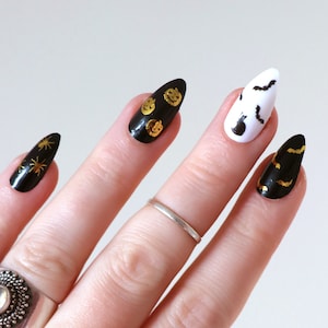 Halloween Waterslide Nail Decals DIY Nail Art Gold and black Pumpkin, Ghost & Bat Nail Stickers Gift image 1