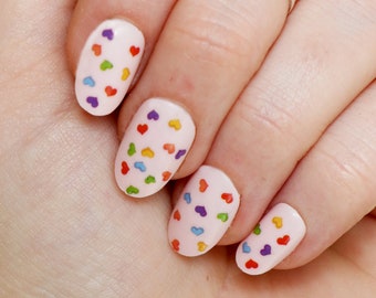 Tiny Rainbow Hearts Waterslide Nail Decals | DIY Nail Art | Colorful Nail Stickers | Love Nails | Pride Nail Art | Valentines Day Nails