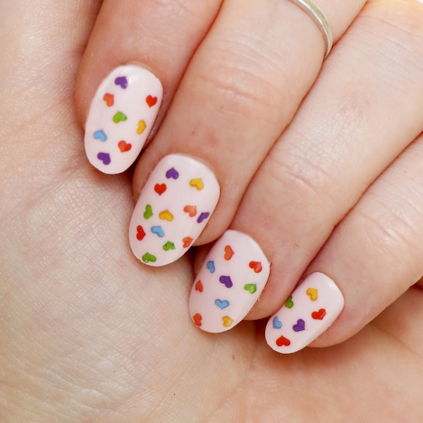 Tiny Rainbow Hearts Waterslide Nail Decals | DIY Nail Art | Colorful Nail Stickers | Love Nails | Pride Nail Art | Valentines Day Nails