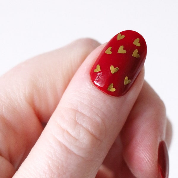 Tiny Gold and Black Hearts Waterslide Nail Decals | Heart Nail Stickers | Minimalist Nail Art | DIY Nail Art | Valentines Day Nails | Gift