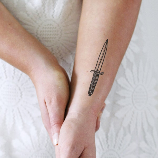 Mes tijdelijke tattoo | mes-tatoeage | grote mes tijdelijke tattoo | zwaard tijdelijke tattoo | cadeau-idee voor mes | Geschenk