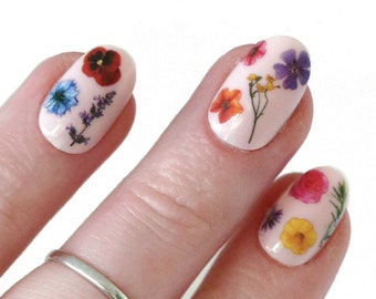 Colorful flowers waterslide nail decals | flower water slide nail decals | floral nails | rainbow flower nail stickers | dried flowers