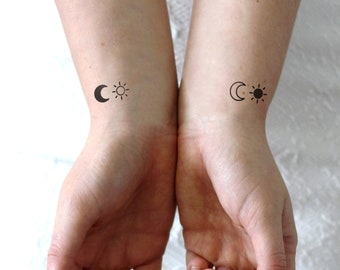 Couple tattoo with sun and moon| friendship tattoo | moon and sun tattoo |  best friend tattoo | best friend gift | festival tattoo | Gift