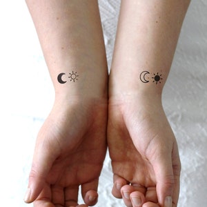 Couple tattoo with sun and moon| friendship tattoo | moon and sun tattoo |  best friend tattoo | best friend gift | festival tattoo | Gift