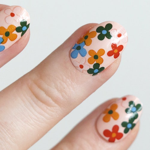 Modern Floral and Dot Waterslide Nail Decals / Flower Nail Etsy